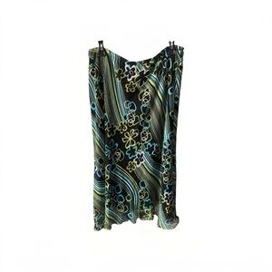 Abstract Floral Stretch Midi Skirt Pull On Plus Size 18W